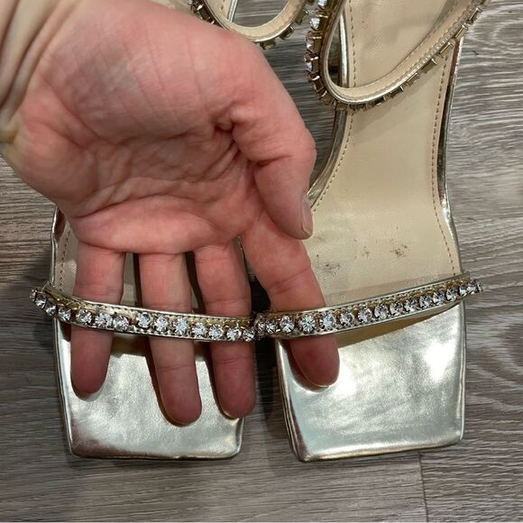 KARIMA HEELED SANDALS MARC FISHER Golden Tone Rhinestone Straps Sandals - Picture 2 of 11